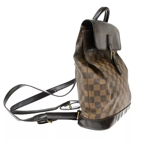 LOUIS VUITTON Logo Soho Backpack Bag Damier Ebene Leather Brown - Picture 4 of 16